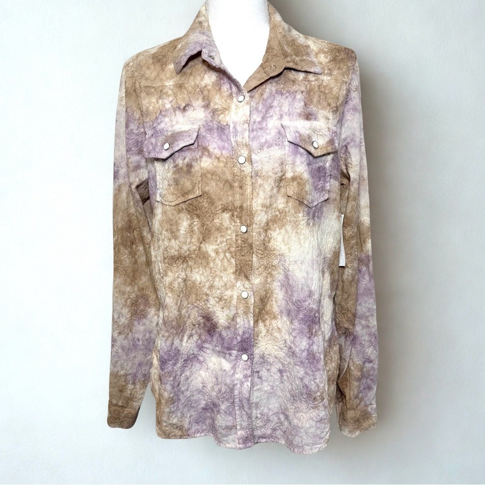 NWT The‎ Nu Vintage Womens Tie-Dye Embroidered Button Down Shirt Size Medium